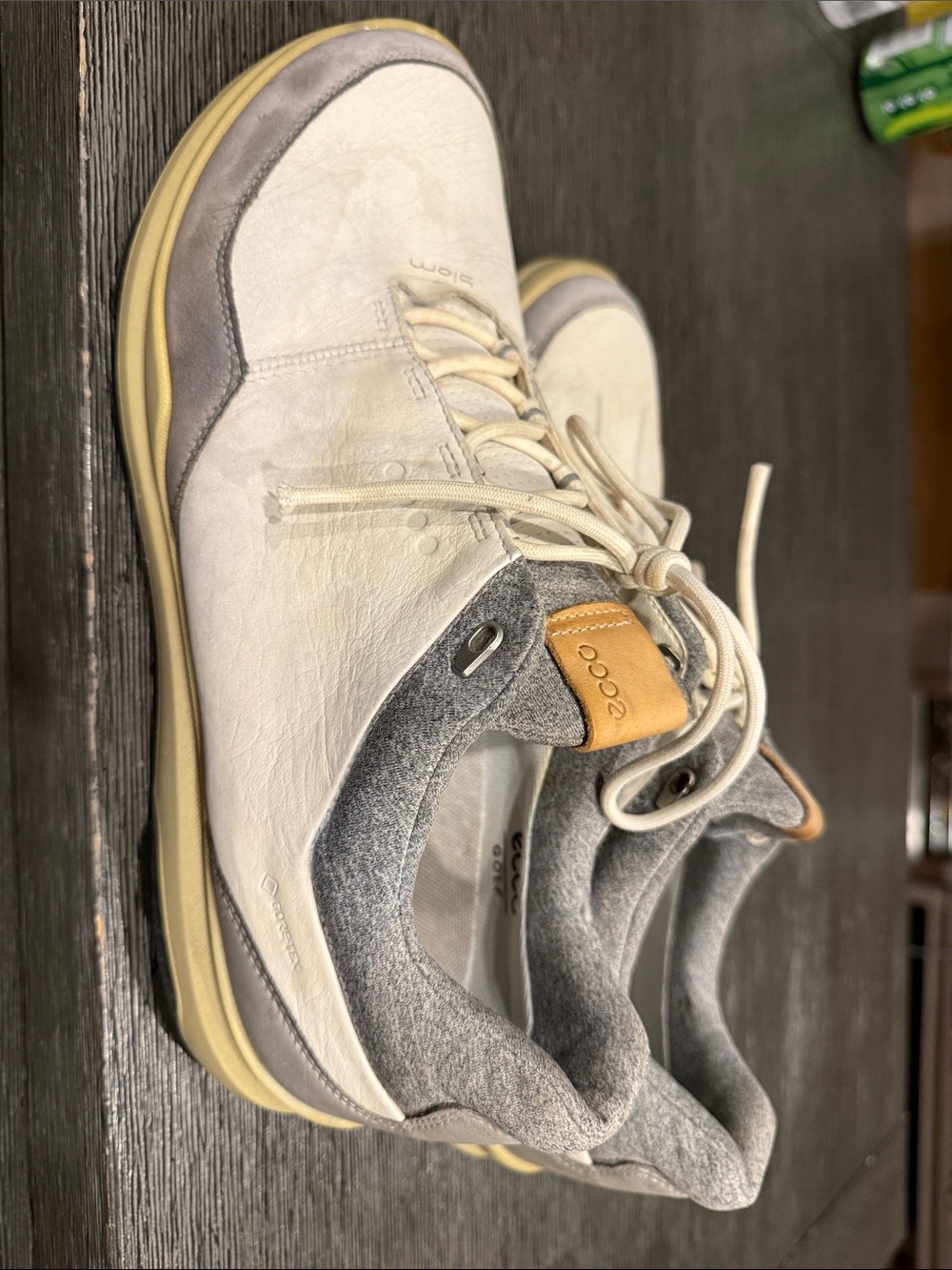 Ecco hybrid Men's Cream and Gray Leather Lace-Up golf shoe with Tan Accent
